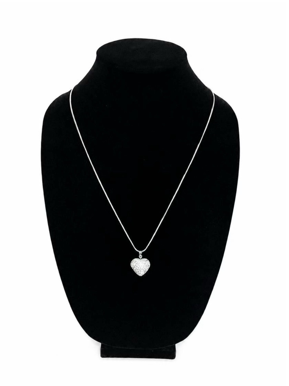 Snake Chain Necklace with Sterling Silver Bubble Heart Pendant
